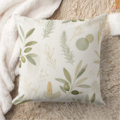 Minimalist Olive & Rosemary Botanical Pillow クッション (ブランケット)