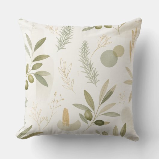 Minimalist Olive & Rosemary Botanical Pillow クッション (正面)