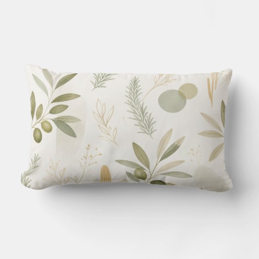 Minimalist Olive & Rosemary Botanical Pillow ランバークッション (正面)