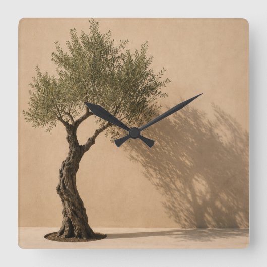Minimalist Olive Tree Wall Clock スクエア壁時計 (正面)