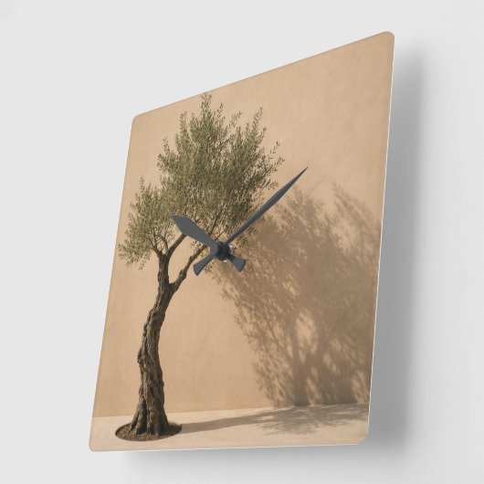 Minimalist Olive Tree Wall Clock スクエア壁時計 (傾斜)