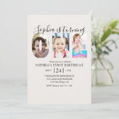 Minimalist "ONE" First Birthday Photo Girl 招待状 (スタンド正面)