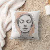 Minimalist One-Line Female Face Pillow クッション (ブランケット)