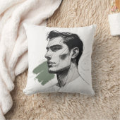 Minimalist One-Line Male Profile Pillow クッション (ブランケット)