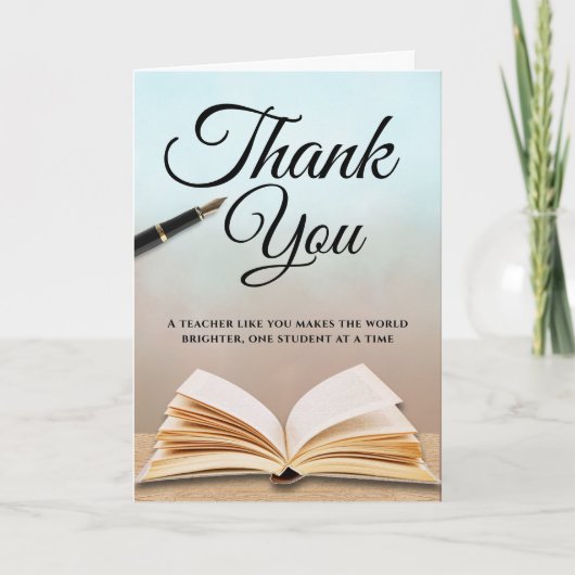 Minimalist Open Book Teacher Thank You Card カード (正面)