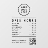 Minimalist Open Hours QR Code Business Logo ウィンドウサイン (シート)