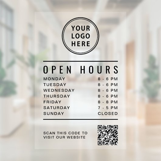 Minimalist Open Hours QR Code Business Logo ウィンドウサイン