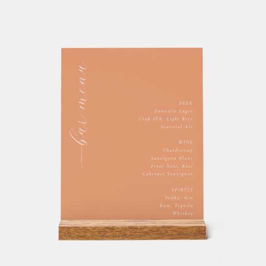 Minimalist Orange Bar Menu Sign アクリルサイン (正面)