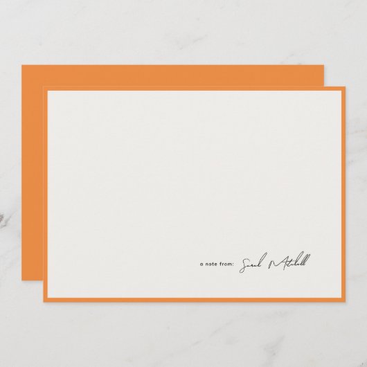 Minimalist Orange Border Personalized Script ノートカード (正面/裏面)