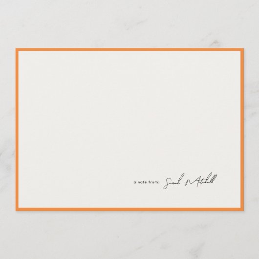 Minimalist Orange Border Personalized Script ノートカード (正面)