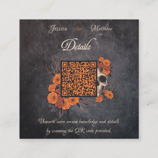 Minimalist orange flower details card with QR code エンクロージャーカード (正面)