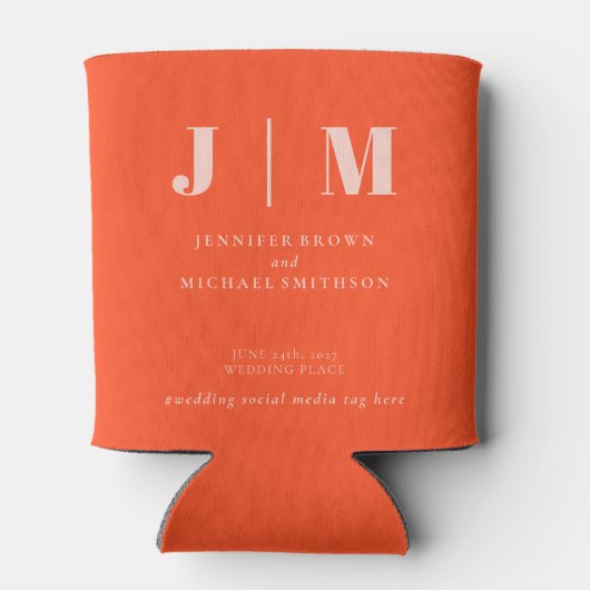 Minimalist Orange Pink Drink Wedding 缶クーラー (裏面)