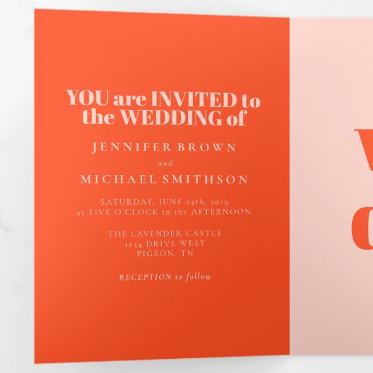 Minimalist Orange Pink Formal Wedding 三つ折りカード (内部最初)