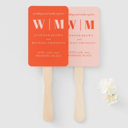 Minimalist Orange Pink Simple Drink Wedding celeb ハンドファン (正面&裏面)