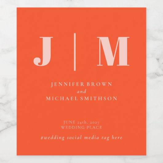 Minimalist Orange Pink Simple Drink Wedding day ワインラベル (シングルラベル)