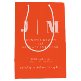 Minimalist Orange Pink Simple Gift Wedding ミディアムペーパーバッグ