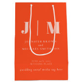 Minimalist Orange Pink Simple Gift Wedding ミディアムペーパーバッグ (裏面)