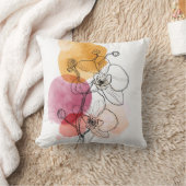 Minimalist Orchid Line Art Throw Pillow クッション (ブランケット)