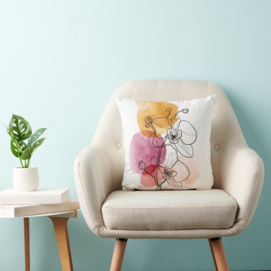 Minimalist Orchid Line Art Throw Pillow クッション (椅子)
