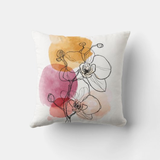 Minimalist Orchid Line Art Throw Pillow クッション (裏面)