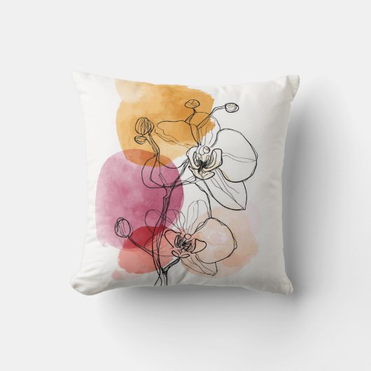 Minimalist Orchid Line Art Throw Pillow クッション (正面)
