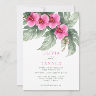 Minimalist Orchid Wedding Invitation Pink Green El 招待状