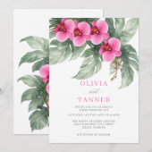 Minimalist Orchid Wedding Invitation Pink Green El 招待状 (正面/裏面)