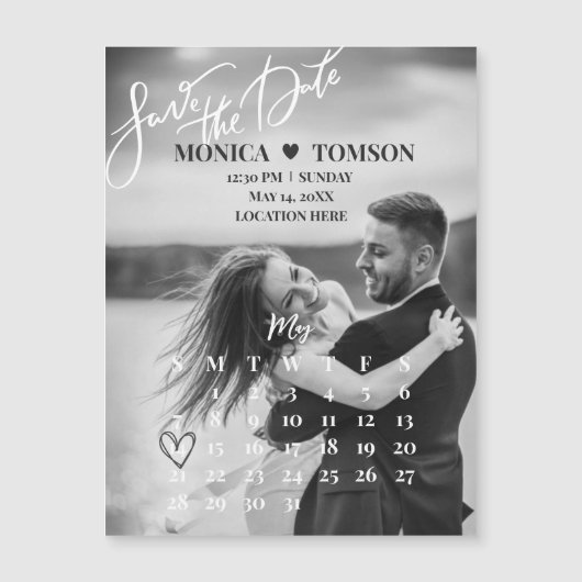 Minimalist Overlay Calendar Save the Date Magnet  (正面)