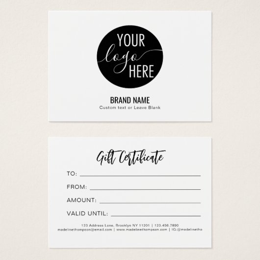 Minimalist Own Logo Business Gift Certificate (正面&裏面)