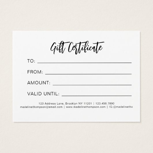 Minimalist Own Logo Business Gift Certificate (裏面)