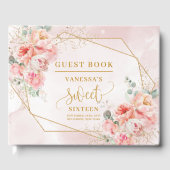 Minimalist Pale Pink Gold Peonies Sweet Sixteen  ゲストブック (正面)