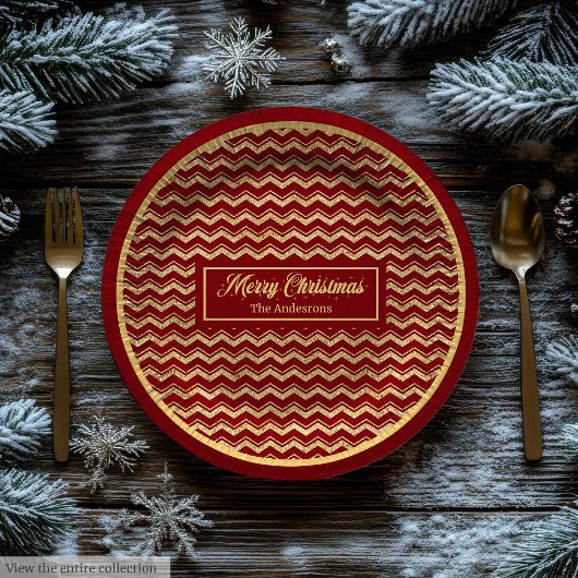 Minimalist Paper Plates Red Gold Christmas Decor ペーパープレート