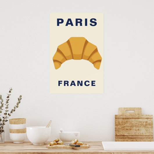 Minimalist Paris France Croissant French Bakery ポスター (キッチン)