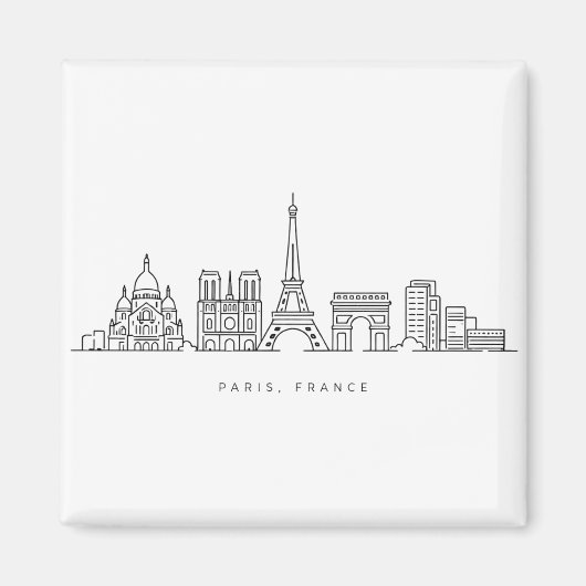 Minimalist Paris France Skyline Line Art マグネット (正面)