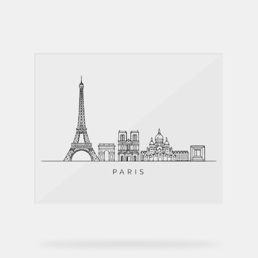 Minimalist Paris Skyline Line Art アクリルサイン (正面)