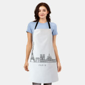 Minimalist Paris Skyline Line Art エプロン (着用した状態)