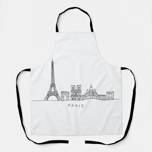Minimalist Paris Skyline Line Art エプロン (正面)