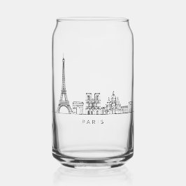 Minimalist Paris Skyline Line Art ガラス缶