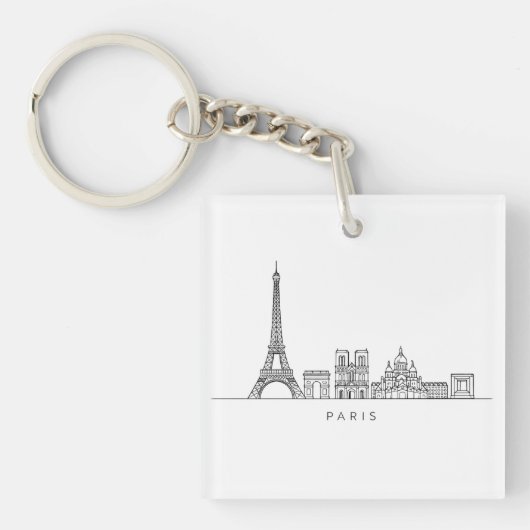 Minimalist Paris Skyline Line Art キーホルダー (正面)
