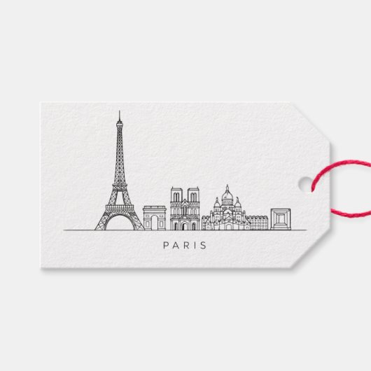 Minimalist Paris Skyline Line Art ギフトタグ (正面(横))
