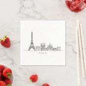 Minimalist Paris Skyline Line Art スタンダードカクテルナプキン (インサイチュ)