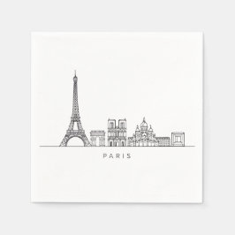 Minimalist Paris Skyline Line Art スタンダードカクテルナプキン