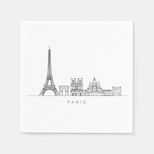 Minimalist Paris Skyline Line Art スタンダードカクテルナプキン (正面)