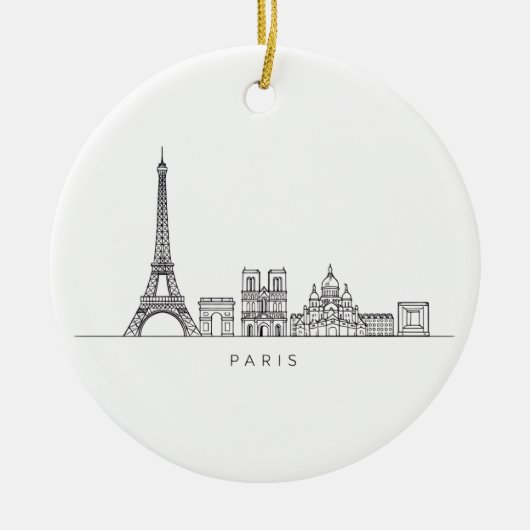 Minimalist Paris Skyline Line Art セラミックオーナメント (正面)