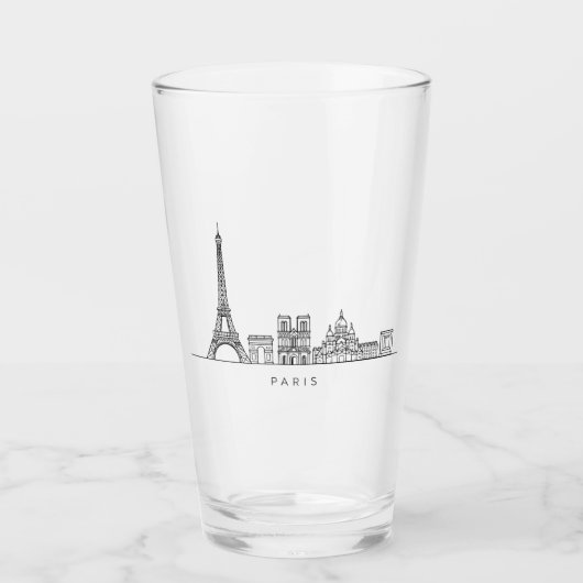 Minimalist Paris Skyline Line Art タンブラーグラス (正面)