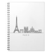 Minimalist Paris Skyline Line Art ノートブック (正面)