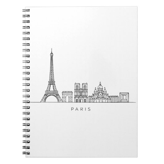 Minimalist Paris Skyline Line Art ノートブック (正面)
