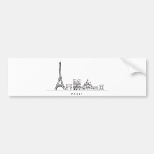 Minimalist Paris Skyline Line Art バンパーステッカー (正面)
