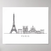 Minimalist Paris Skyline Line Art ポスター (正面)