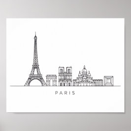 Minimalist Paris Skyline Line Art ポスター
